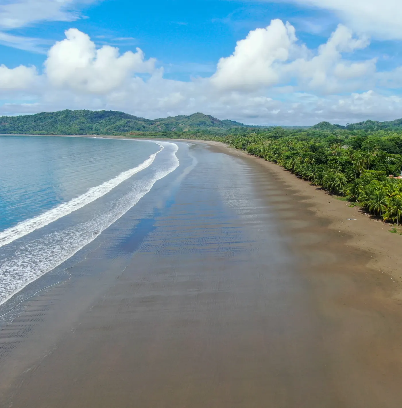 Calm bay and palm-lined beach at Playa Hermosa, Guanacaste