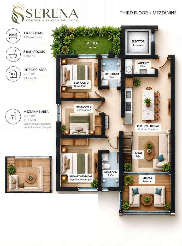 Serena Condos 3rd Floor Penthouse with Flex Mezzanine Loft Floor Plan